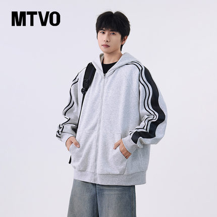 MTVO迈特优连帽开衫卫衣男款秋季宽松拉链帽衫青少年带帽休闲外套