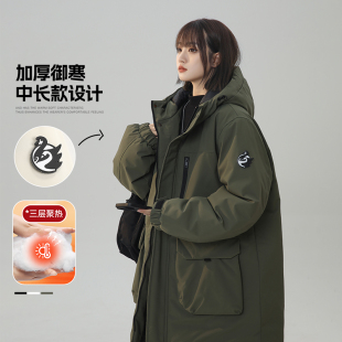 迈特优中长款工装棉服男冬季潮流冲锋保暖情侣棉衣军大衣外套