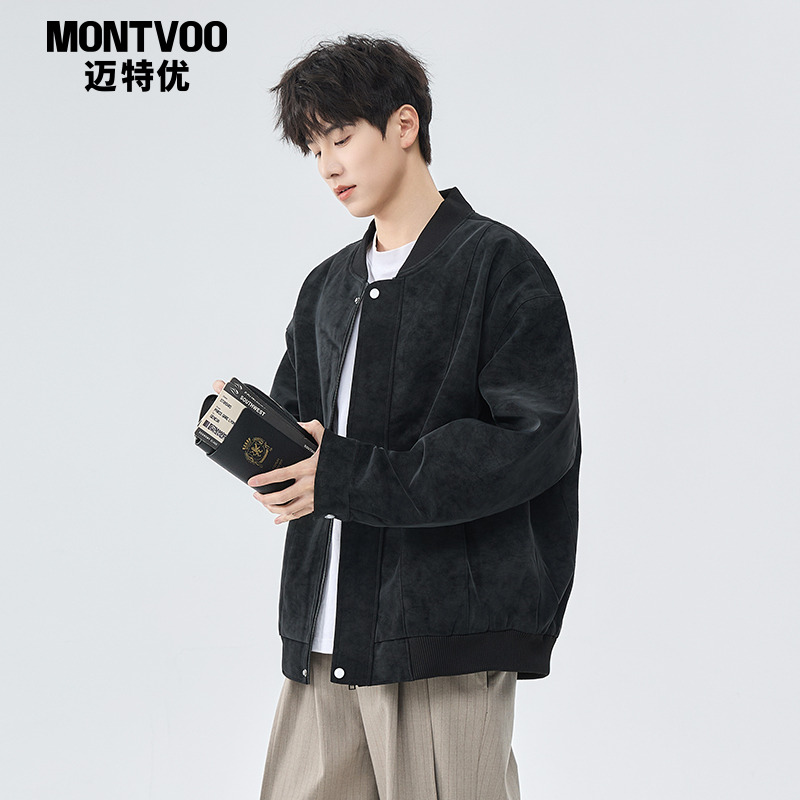 【潮流复古】美式机车棒球领夹克