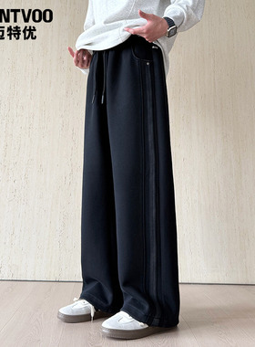 迈特优秋冬款潮牌黑色直筒加绒卫裤男潮流宽松百搭加厚休闲运动裤