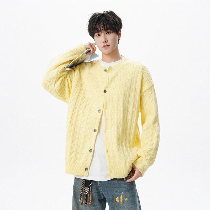 迈特优麻花纯色毛衣开衫男女款秋季美式潮牌肌理感情侣针织衫外套