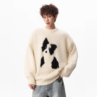 美式潮牌卡通小狗毛衣针织衫外套