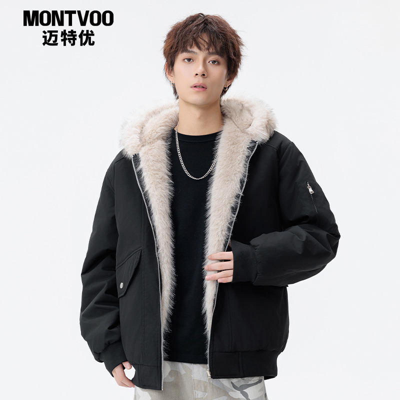 毛领座山雕情侣派克棉服外套男士