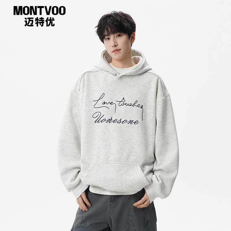 【加绒可选】美式刺绣卫衣男秋冬