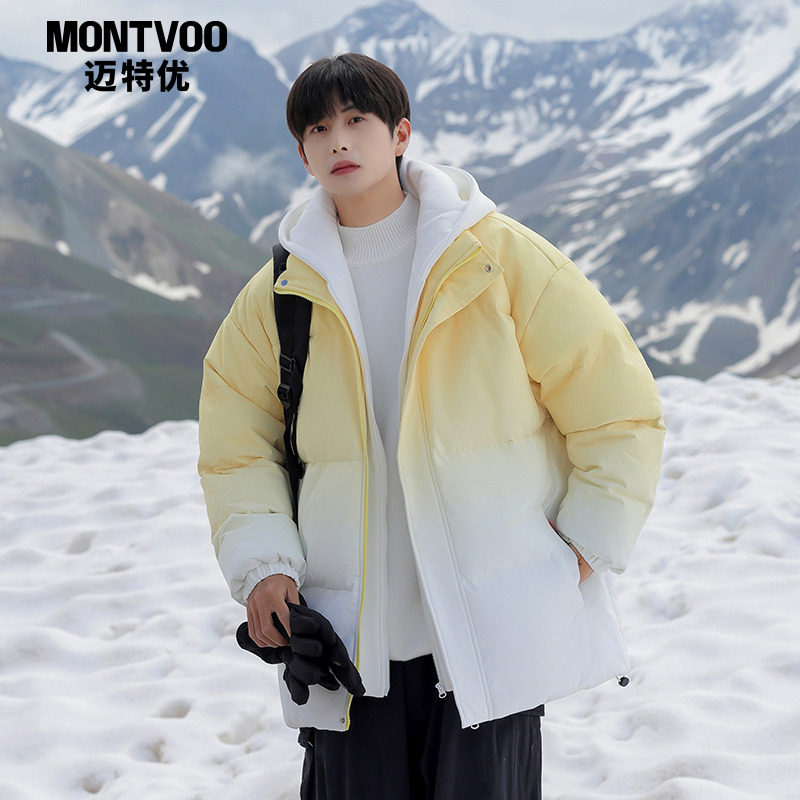 迈特优美式潮牌渐变色假两件棉衣男冬季加厚保暖御寒连帽外套,男装,棉衣,淘宝优惠券,粉丝福利购,淘宝优惠卷