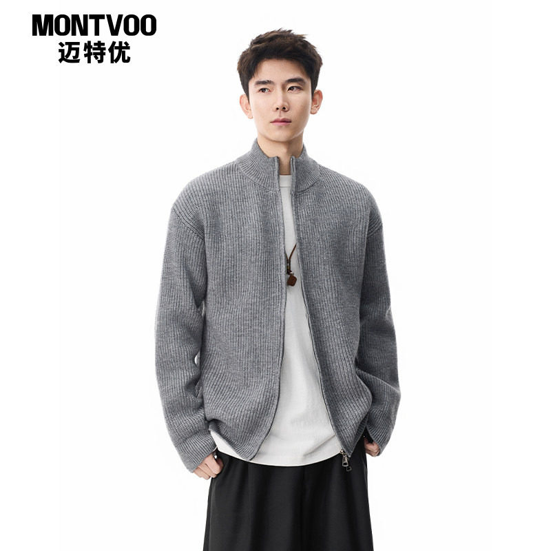 迈特优双拉链开衫毛衣男春秋保暖外套美式复古宽松慵懒感立领上衣,男装,针织衫/毛衣,淘宝优惠券,粉丝福利购,淘宝优惠卷
