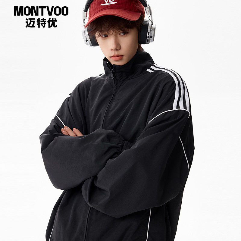 迈特优情侣款美式夹克衫春秋潮牌宽松短外套运动机能休闲上衣男女