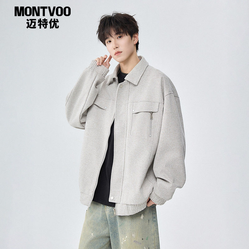 迈特优老钱风翻领夹克男春秋季美式cleanfit高级感休闲哈灵顿外套