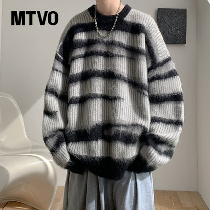 MTVO迈特优条纹长袖毛衣男秋冬季2025新款针织衫潮牌慵懒休闲外套