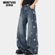 迈特优美式 子 宽松潮流裤 复古侧边分割星星印花弯刀牛仔裤 男女春季