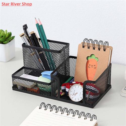 3 in 1 Black Metal Mesh Box  Pen Pencils Holder Case Desk St