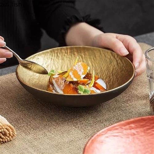 Black Gold Stone Patterned Salad Bowl Restaurant Ceramic
