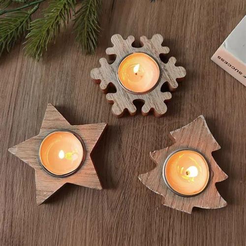 Christmas e Snowflake Love Wooden Candle Holder Candlesti