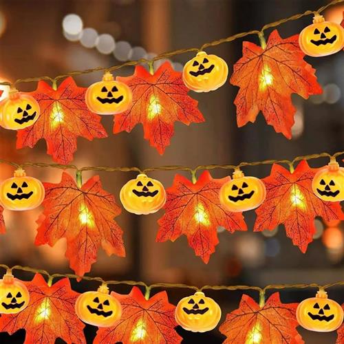 Artificial Autumn Maple Leaves Pumpkin Garland LED Fairy Str