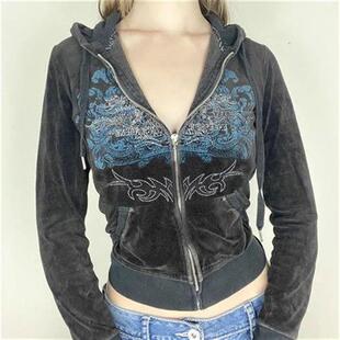 Embroidery Slim Sweatshirts Graphic Aesthetic Y2K Vintage