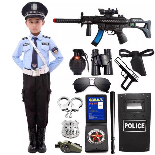 儿童电动玩具枪六一演出服特警服套装男童警察服小孩特种兵日礼物