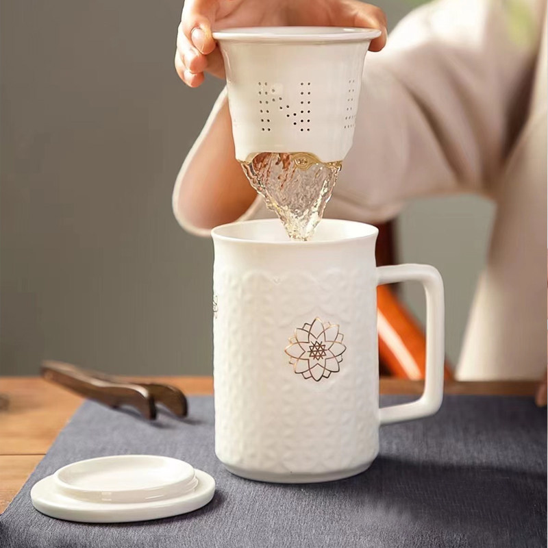 乾唐轩活瓷鎏金彩绘三件杯泡茶杯
