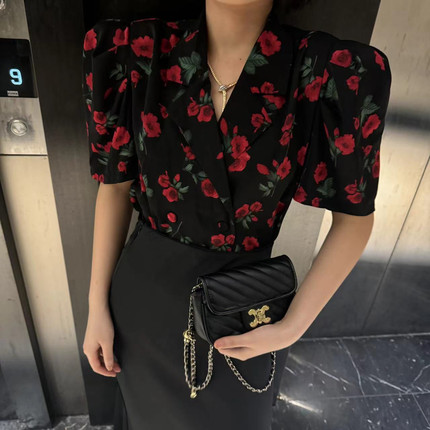 2026春夏季玫瑰印花防晒衣高贵典雅设计感衬衫女小众气质百搭上衣