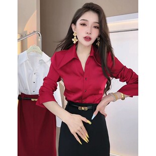 2026秋季御姐时尚简约百搭高级感缎面衬衫法式设计感宽松时尚衬衣