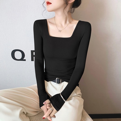 莫代尔方领长袖打底衫女修身内搭