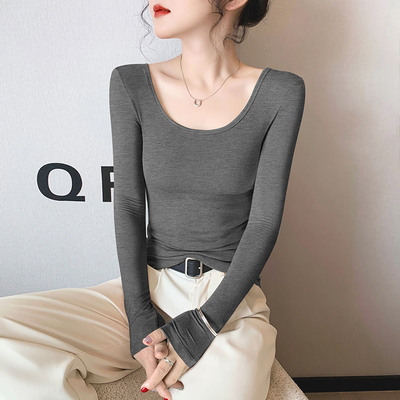 长袖秋冬季u领薄款莫代尔洋气