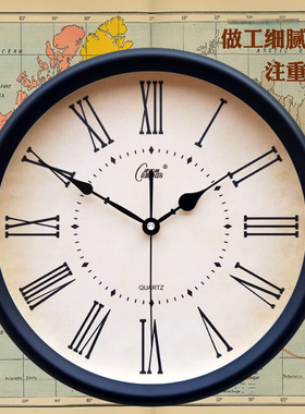 康巴丝欧式复古静音挂钟客厅简欧美式时钟仿古挂表怀旧北欧时钟