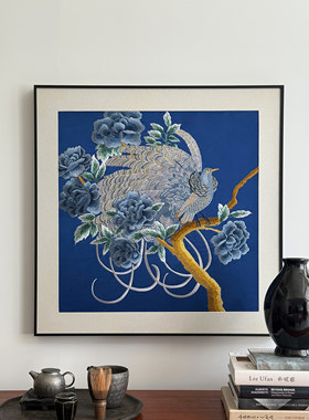 【重工刺绣】牡丹花鸟吉祥寓意高级雅致装饰现代简约背景墙玄关画