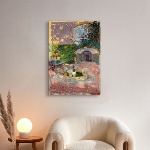 沙发背景墙装 印象派复古油画客厅美式 饰画温馨风景画 午后花园