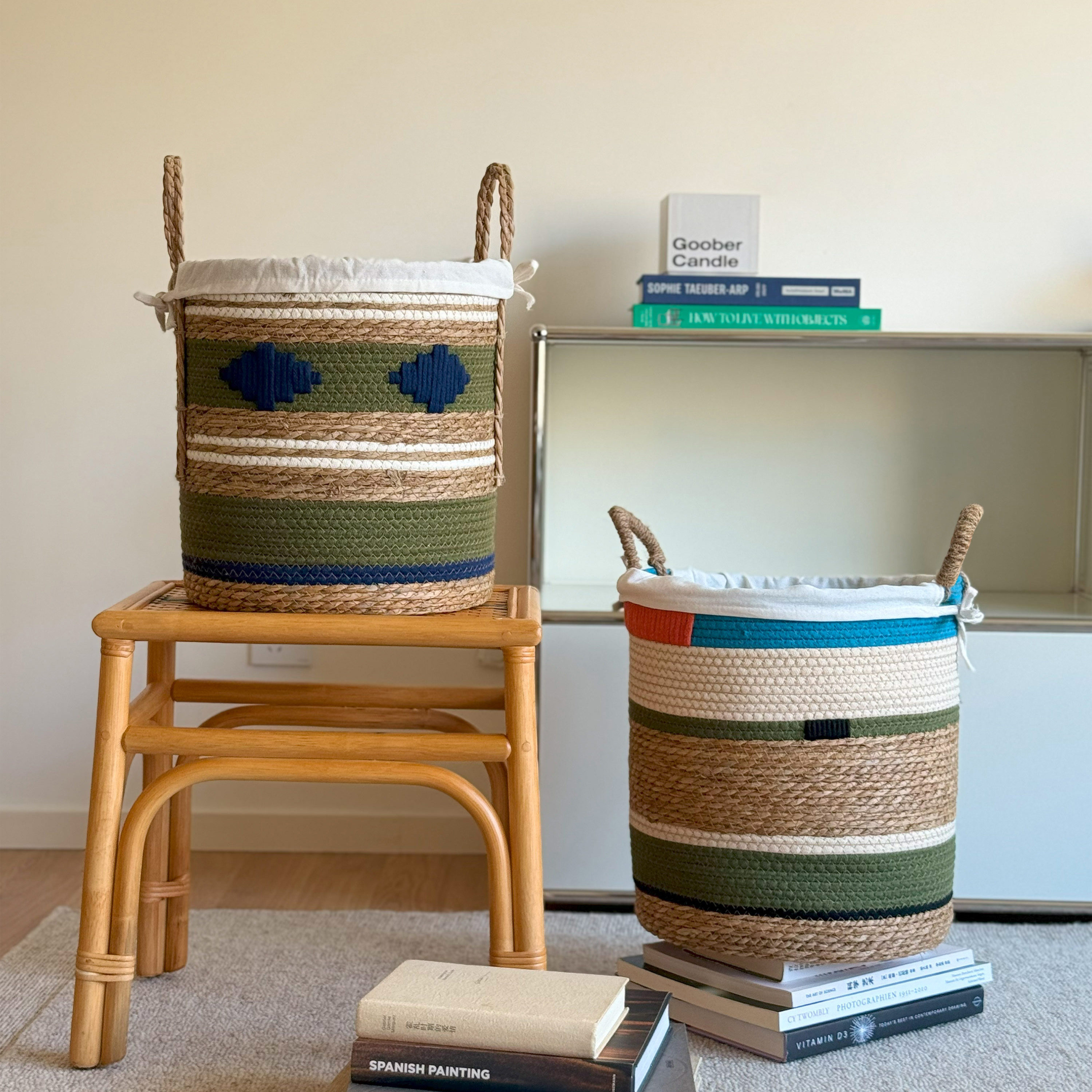 【原创】手工草编收纳筐脏衣篮棉绳篮简约包豪斯现代中古客厅家居