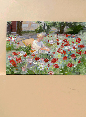 【玫瑰花园】印象派油画莫兰迪复古美式客厅餐边柜装饰画餐厅挂画