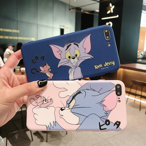 粉嫩萌物卡通汤姆猫和老鼠杰瑞苹果x手机壳iphone7plus全包8P硅胶软XR情侣6s潮男女款XSMAX防摔5se可爱保护套