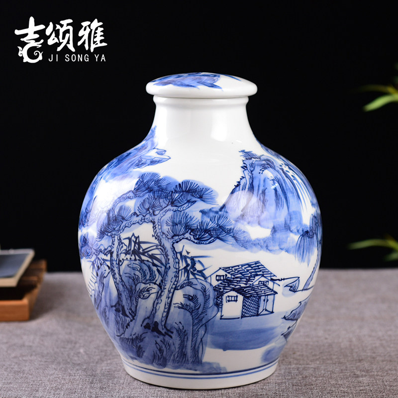 景德镇陶瓷手绘青花酒瓶10斤装家用泡酒坛子白酒空瓶密封酒壶酒罐