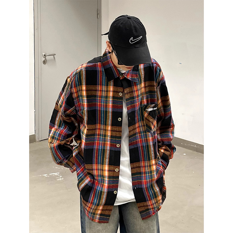 大码刺绣设计感长袖衬衫男女