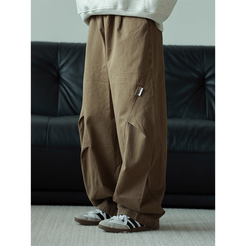 特大码300斤日系复古褶皱弯刀工装裤男秋季设计感痞帅阔腿休闲裤2,男装,休闲裤,淘宝优惠券,粉丝福利购,淘宝优惠卷
