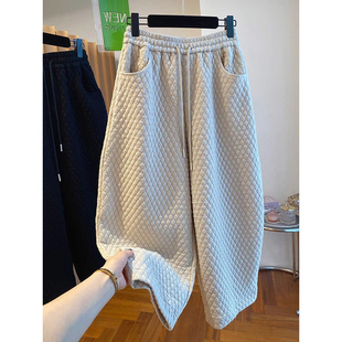 大码300斤菱格设计感法式复古休闲灯笼裤男女春秋加厚压棉哈伦裤2