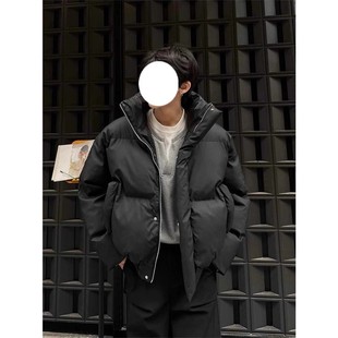 大码300斤美式高街短款羽绒棉服男冬廓形PU皮面包服棉衣立领外套