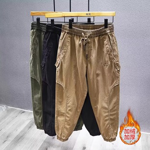 300斤大码日系重磅复古工装裤子男春秋冬加绒宽松潮牌束脚哈伦裤2