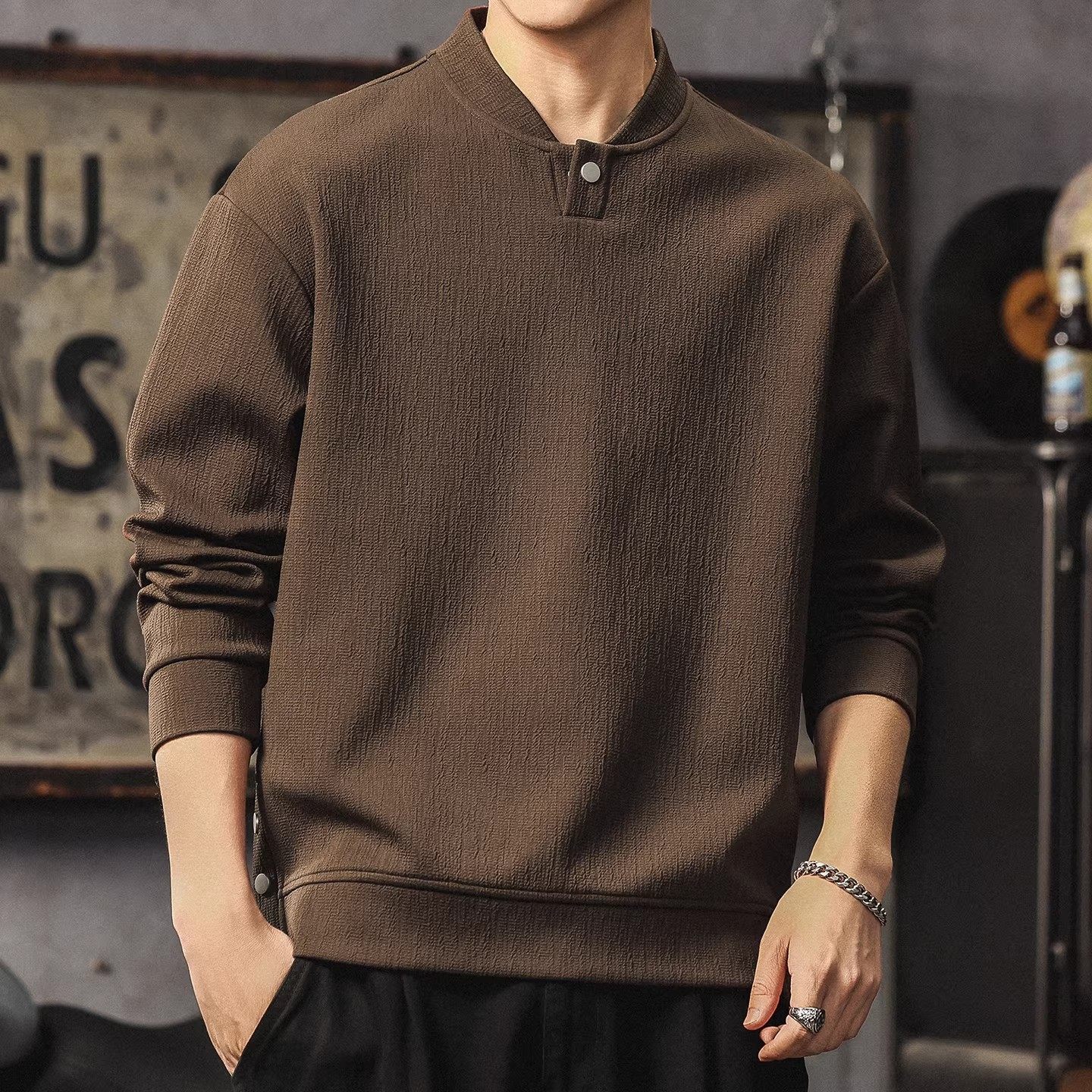 大码300斤休闲宽松重磅亨利领卫衣男春秋肌理感百搭复古美式上衣,男装,卫衣,淘宝优惠券,粉丝福利购,淘宝优惠卷