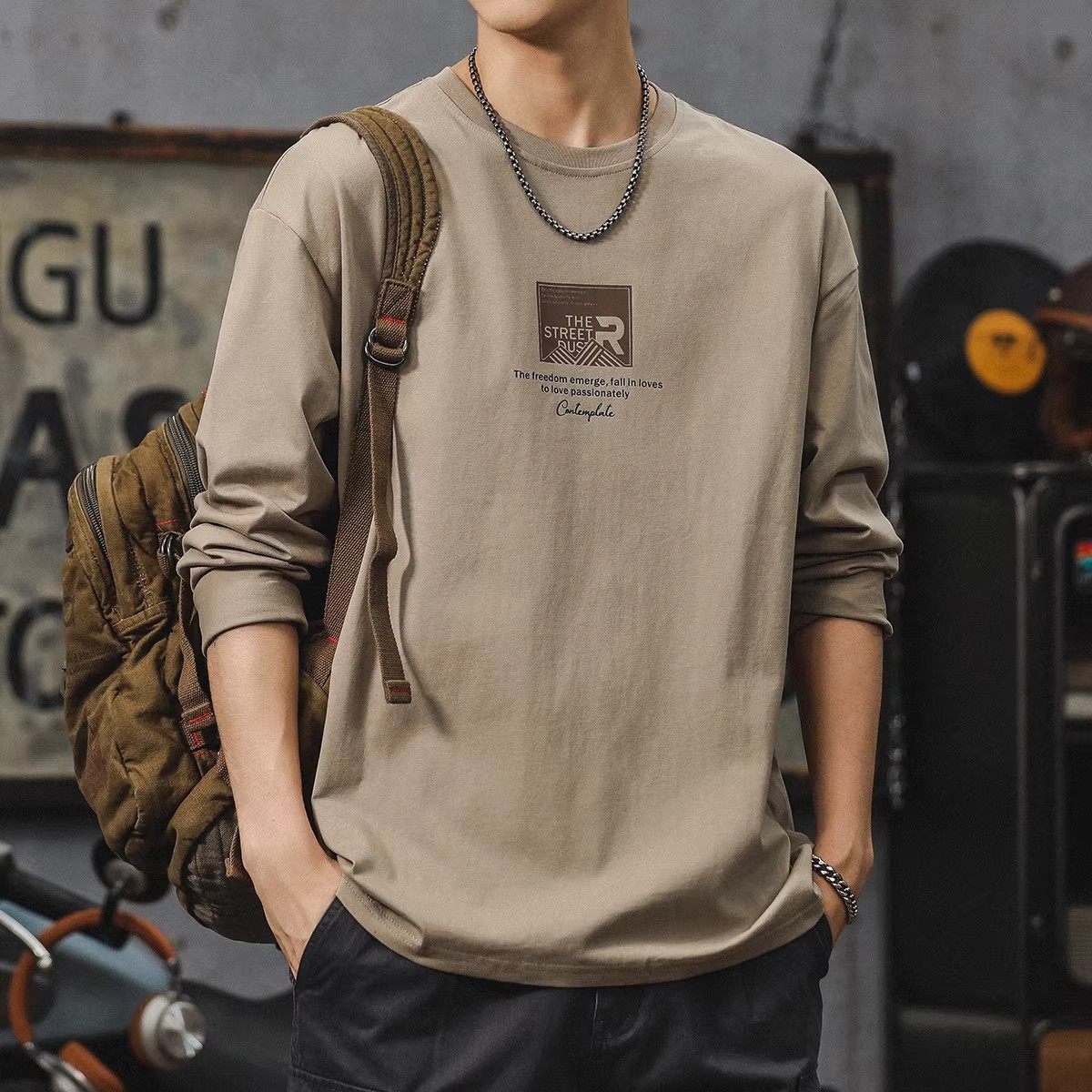 大码美式休闲长袖t恤男款春秋季宽松圆领上衣服重磅纯棉体恤男士,男装,T恤,淘宝优惠券,粉丝福利购,淘宝优惠卷