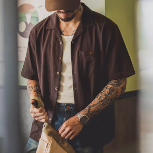 大码夏季天丝亚麻古巴领短袖衬衫男宽松透气轻盈免烫休闲衬衣外套