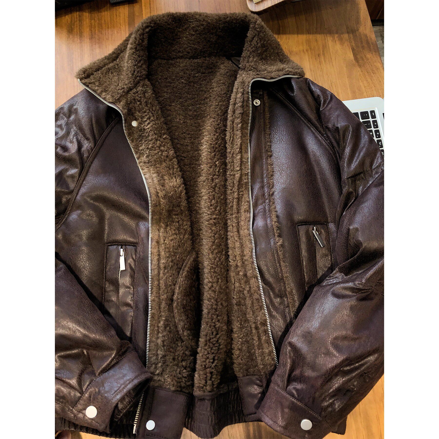 大码皮毛一体加厚羊羔绒机车皮衣棉服男士棉衣冬季保暖加绒外套男