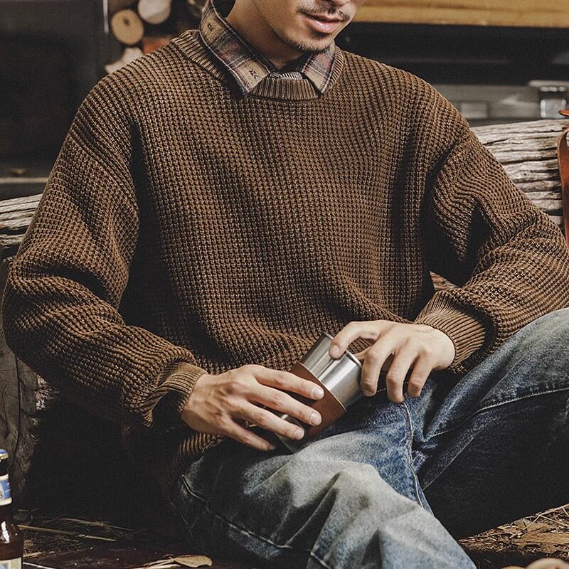 美式工装复古毛衣男重磅水洗冬季粗线阿美咔叽硬汉简约大码针织衫,男装,针织衫/毛衣,淘宝优惠券,粉丝福利购,淘宝优惠卷