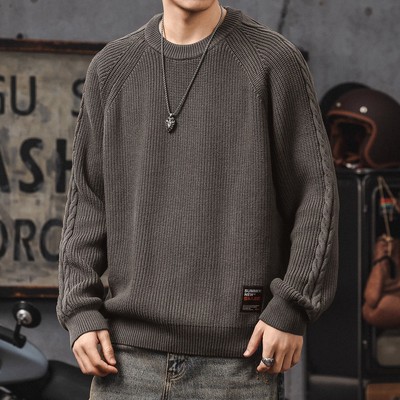 大码复古圆领毛衣男款宽松重磅