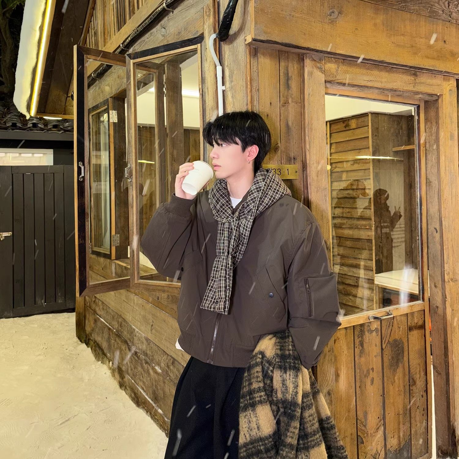 大码日系复古格子围巾连帽拼接棉服男冬季加厚保暖宽松棉衣外套潮,男装,棉衣,淘宝优惠券,粉丝福利购,淘宝优惠卷