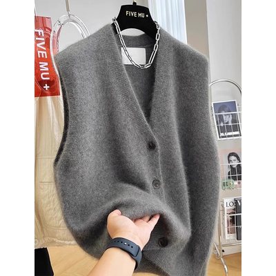 大码宽松浣熊绒V领马甲背心男女