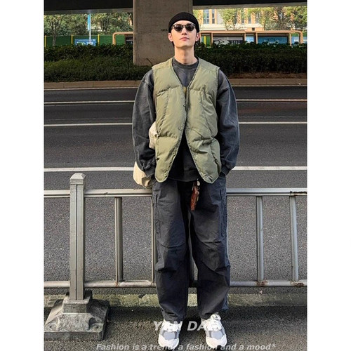 大码美式复古羽绒棉服马甲外套