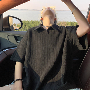 简约百搭宽松半袖 特大码 T恤男夏季 短袖 上衣 300斤麦穗纹提花polo衫