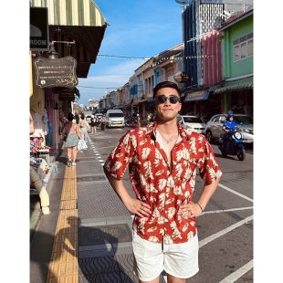 泰国海边度假男装 大码 男夏季 短袖 衣服2 300斤夏威夷冰丝沙滩花衬衫