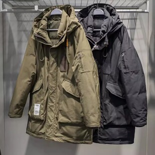 特大码加绒保暖工装羽绒服男士中长款冬季装连帽派克服加厚外套潮