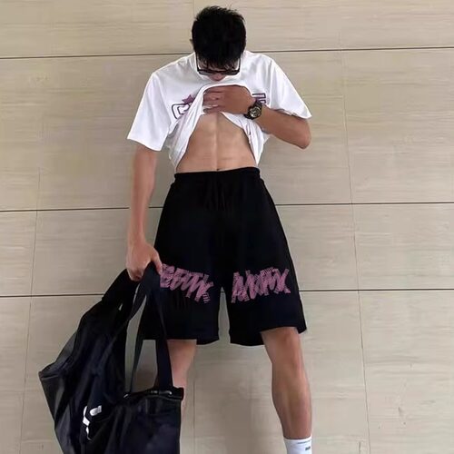 特大码美式宽松潮牌休闲五分裤男